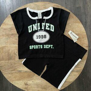 NEW 2Pc Women's 20 (XXL) Seamless Black Crop Top & High Waist Short Set